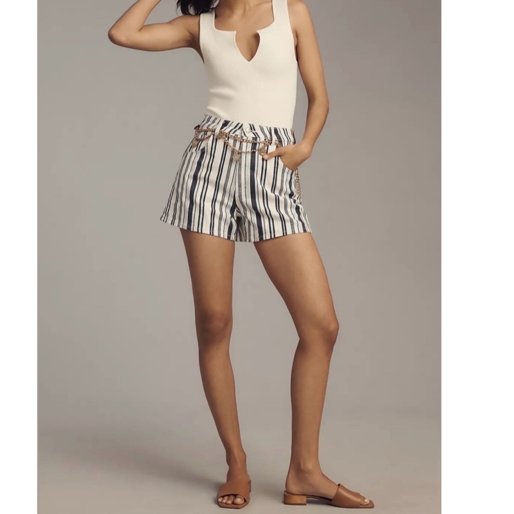 Rolla's Mirage‎ High Rise Shorts Paros Stripe Ink Blue Denim Size 27 Free People